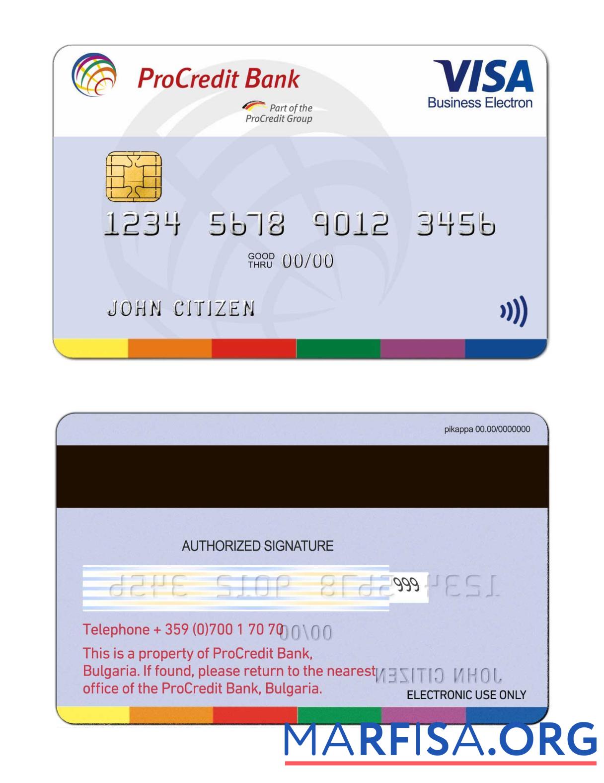 Blank Bulgaria ProCredit bank Visa Electron card real example